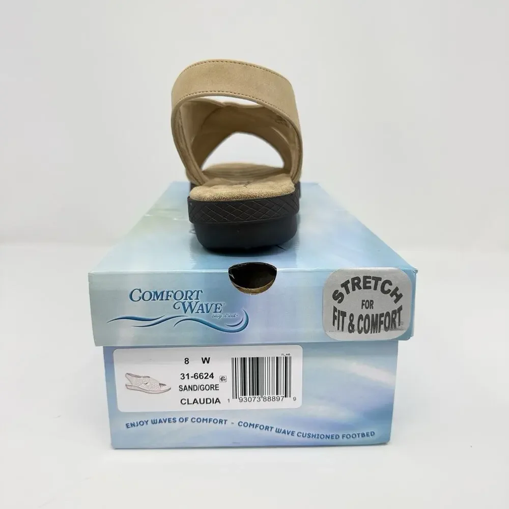 Easy Street Claudia Sandals Comfort Wave Sand Gore Women’s Size 8W Beige